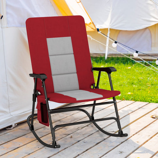 Foldable Rocking Padded Camping Chair With Backrest, Armrest, Red Patio Rocking Chairs & Gliders Red at Gallery Canada