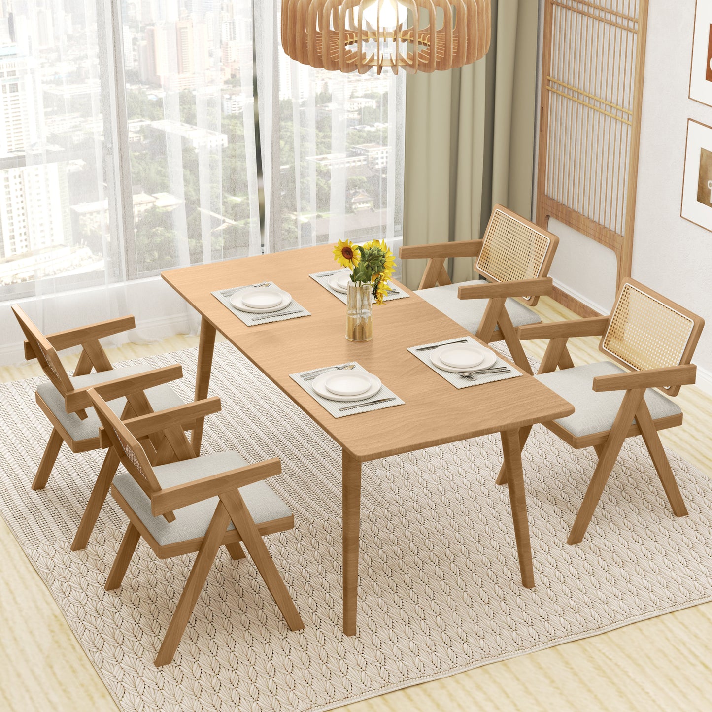 Rattan Accent Chairs, Padded Cushion, Rubber Wood Frame, Beige Dining Chairs at Gallery Canada