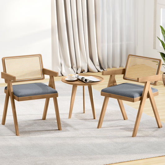 Set Of 2 Rattan Accent Chairs, Padded Cushion, Rubber Wood Frame, Gray Dining Chairs Gray at Gallery Canada