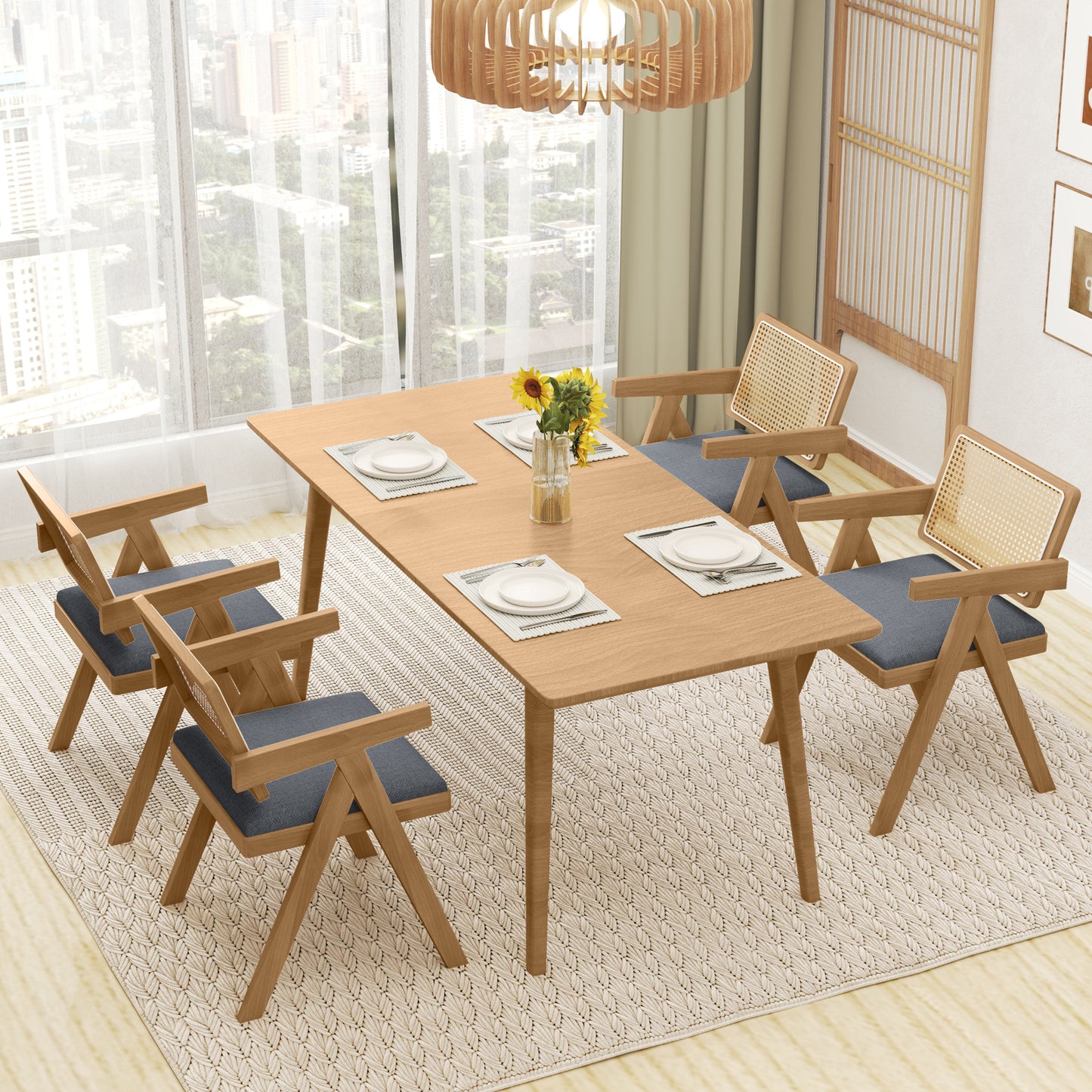 Set of 2 Rattan Accent Chairs with Padded Cushion and Rubber Wood Frame, Gray Dining Chairs at Gallery Canada