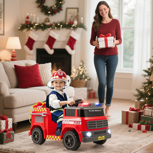 12V Ride on Fire Truck Powered Car with Water Gun and Interphone, Red Powered Ride On Toys Red at Gallery Canada