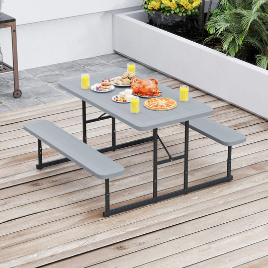 Picnic Table Bench Set for 2-4 People Outdoor Rectangular Camping Dining Table, Gray Picnic Tables Gray at Gallery Canada