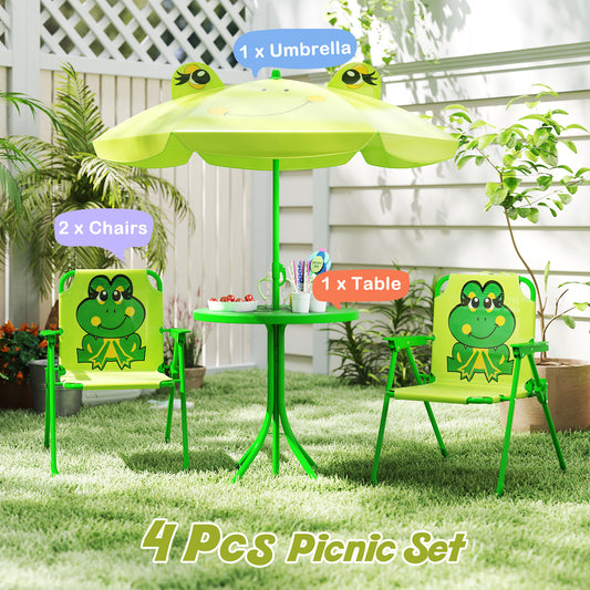 4 Pieces Kids Picnic Set with 2 Folding Chairs and Height Adjustable Umbrella, Light Green Kids Table & Chair Sets Light Green at Gallery Canada