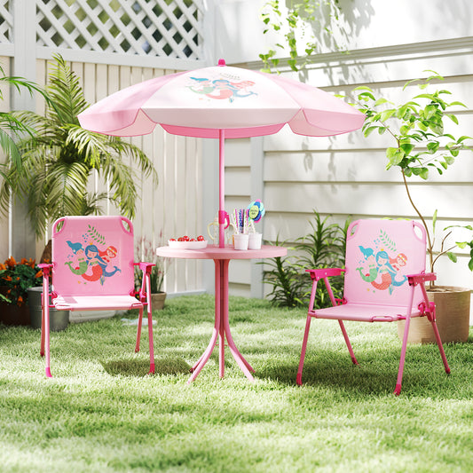 Kids Picnic Set, 4 Pieces, 2 Folding Chairs, Adjustable Umbrella, Pink Kids Table & Chair Sets Pink at Gallery Canada