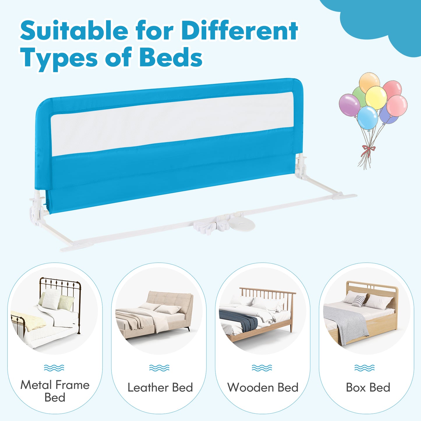 59 Inch Extra Long Folding Breathable Baby Bed Rail Guard, Blue Bed Rails at Gallery Canada
