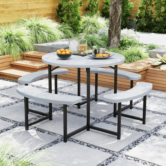 Round Picnic Table Bench Set With Umbrella Hole, White Picnic Tables White at Gallery Canada