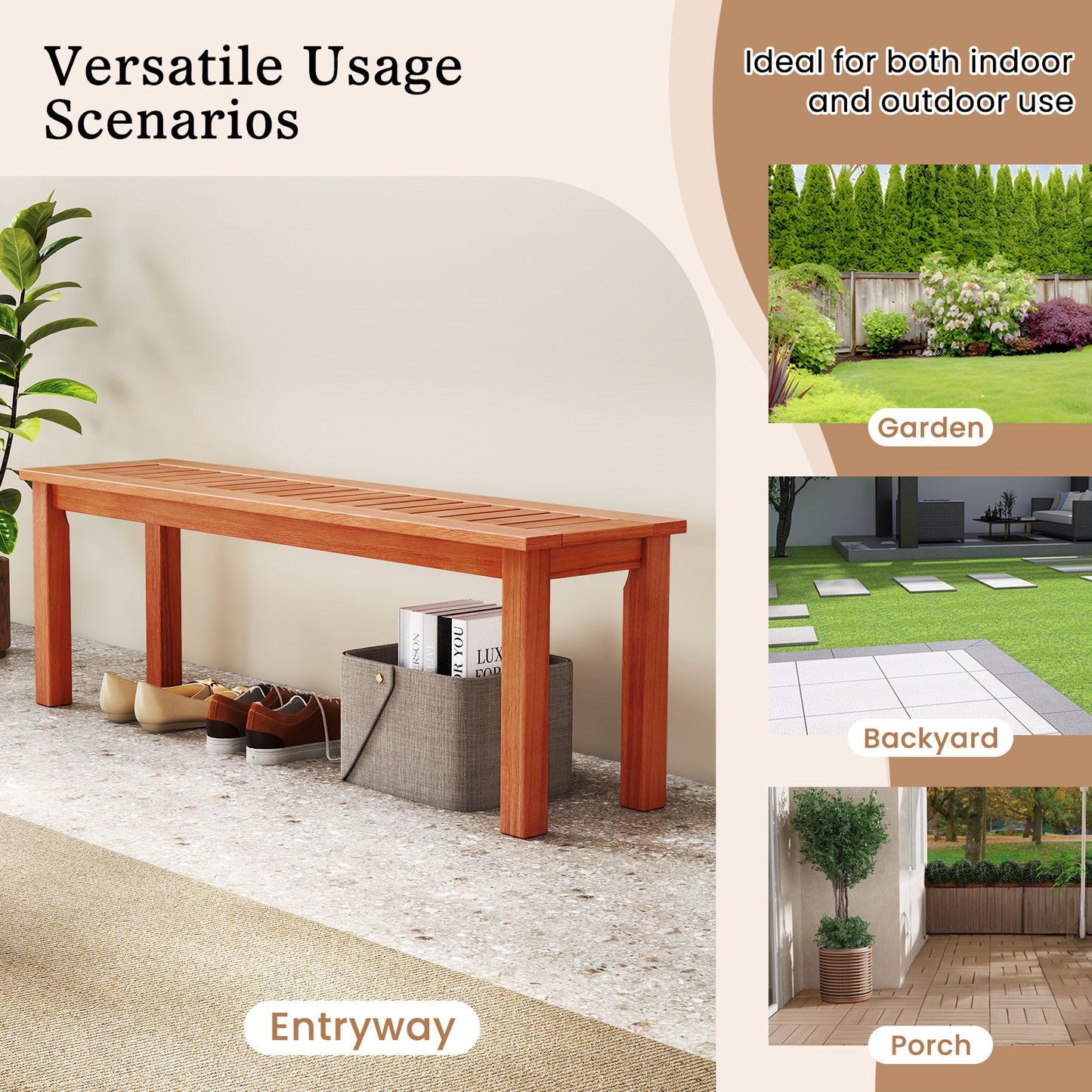 47 Inch Patio Wood Bench with Slatted Seat 2-Person, Teak Outdoor Benches at Gallery Canada