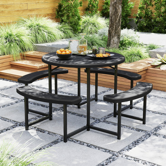 Round Picnic Table Bench Set, 4 Benches, Umbrella Hole, Black Picnic Tables Black at Gallery Canada