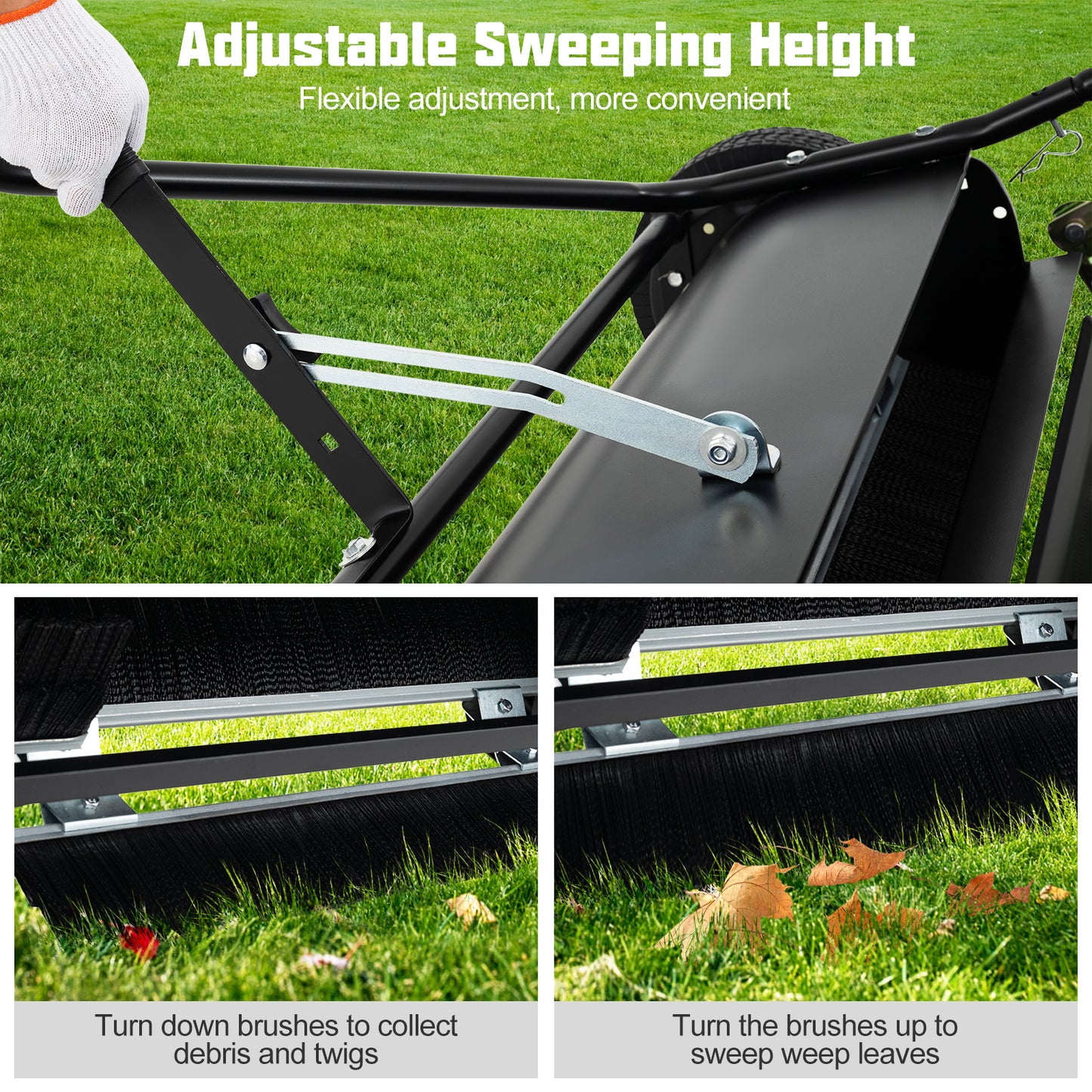 48 Inch Tow-Behind Lawn Sweeper, 26/27 Cu.FT Hopper Bag, Black