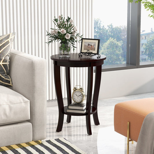 2-Tier Round End Table, Solid Wood Legs, Espresso End & Side Tables Espresso at Gallery Canada