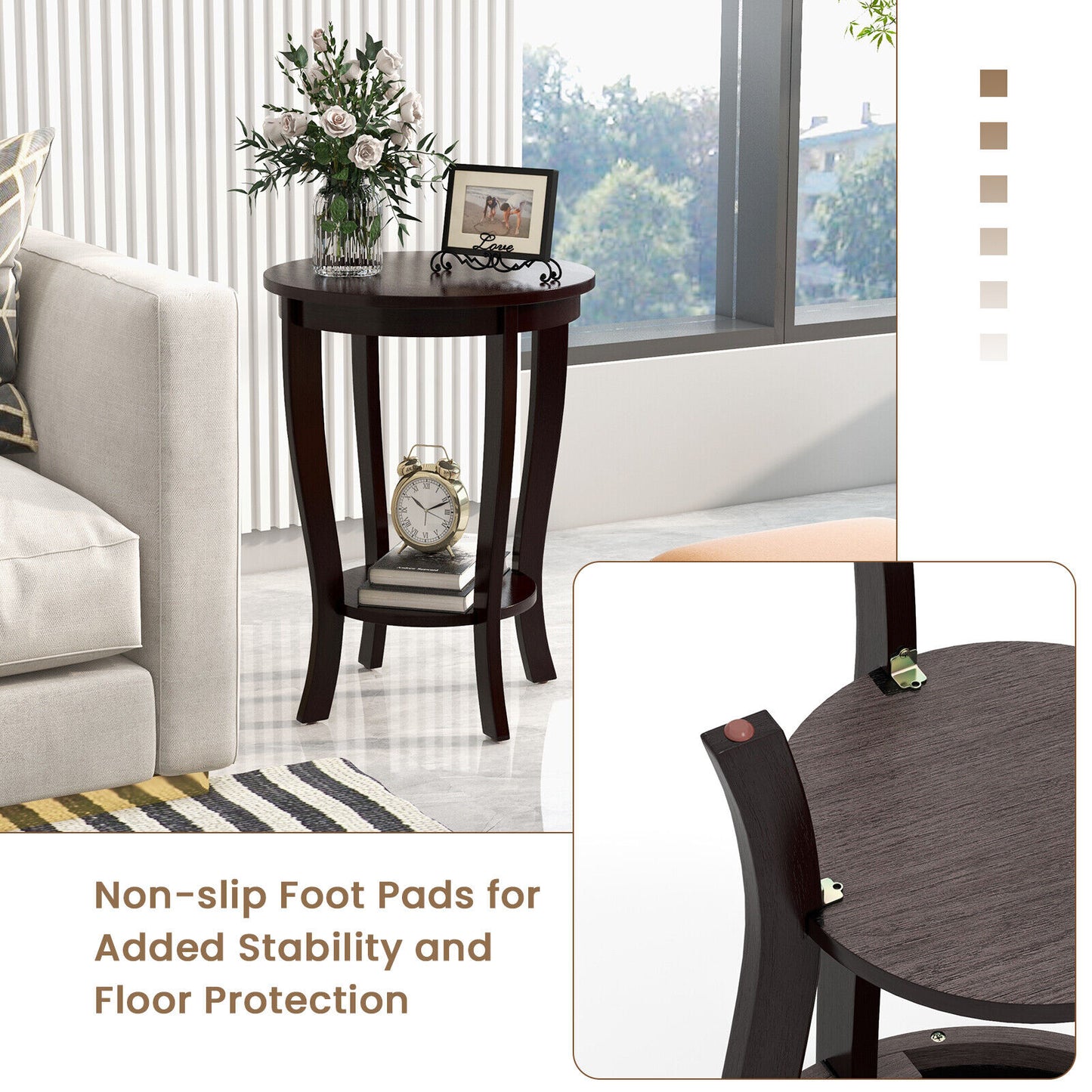 2-Tier Round End Table, Solid Wood Legs, Espresso End & Side Tables at Gallery Canada