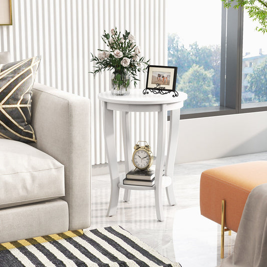 2-Tier Round End Table, Solid Wood Legs, White End & Side Tables White at Gallery Canada