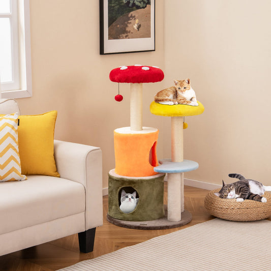 43 Inch Tall Cat Tree, 2 Condos, Padded Platforms, Multicolor