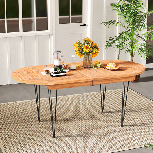 6 Person 71 Inch Patio Dining Table with Teak Wood Tabletop, Natural Patio Dining Tables Natural at Gallery Canada