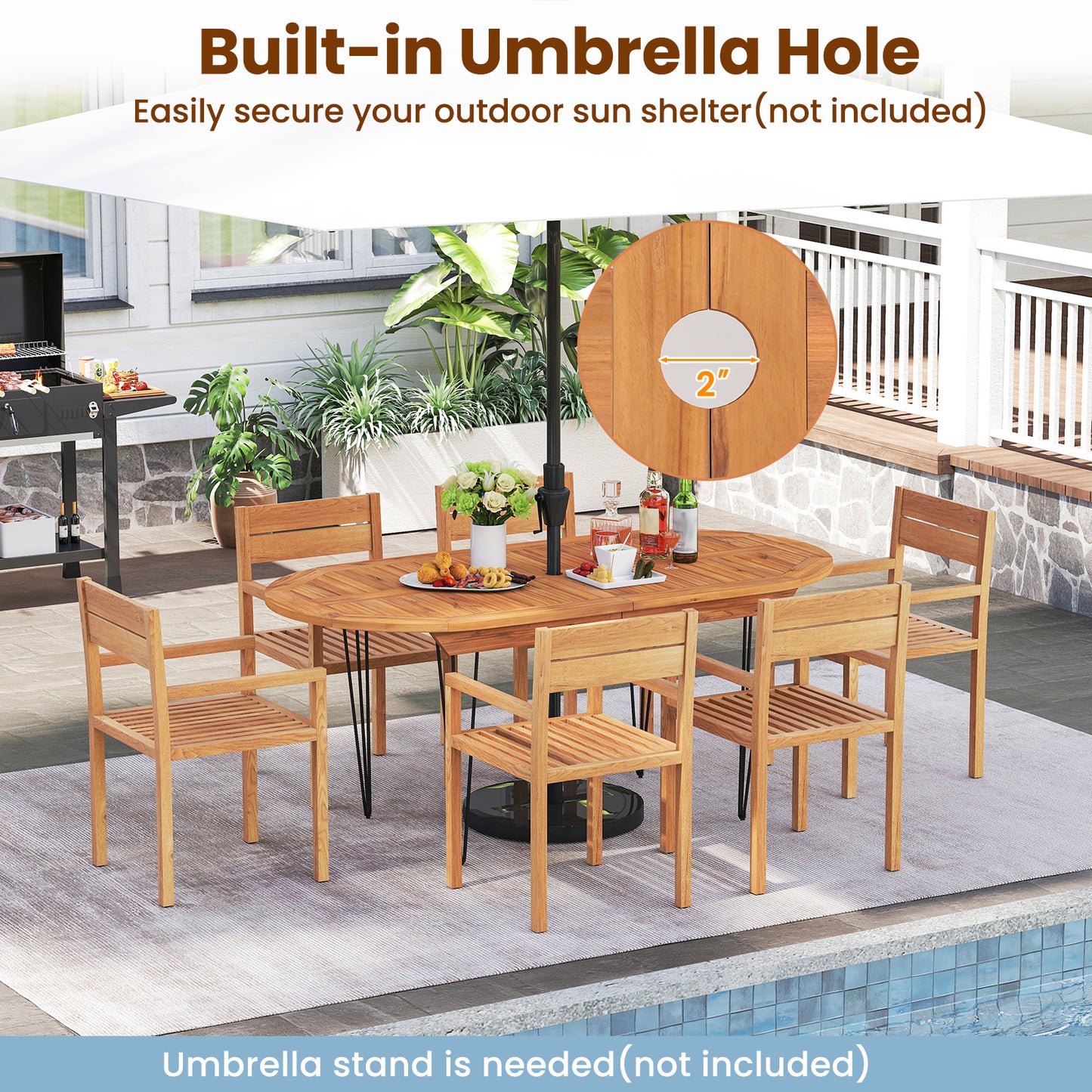 6 Person 71 Inch Patio Dining Table, Teak Wood Tabletop, Natural Patio Dining Tables at Gallery Canada
