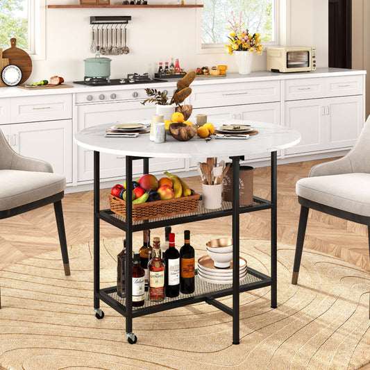 Folding Round Dining Table with Lockable Wheels, White Dining Tables White at Gallery Canada