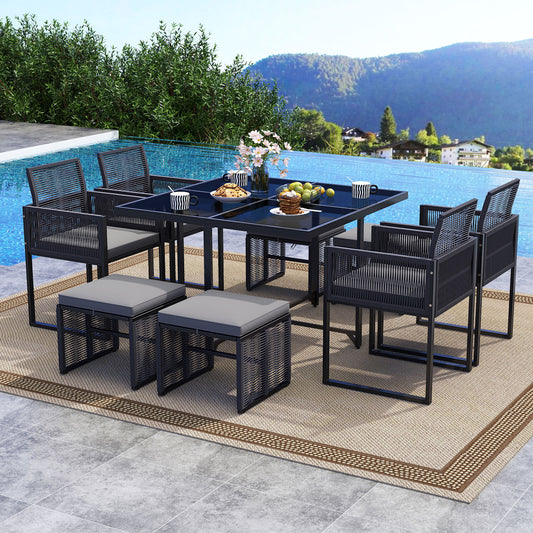 9 Pieces Patio Dining Set with Cushions for Yard Garden, Gray Patio Conversation Sets Gray at Gallery Canada