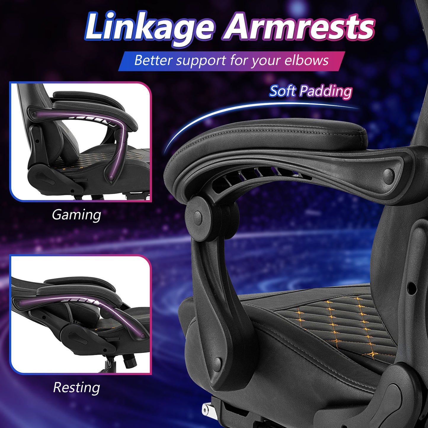 Ergonomic Video Game Chair With Headrest, Lumbar Pillow, Black