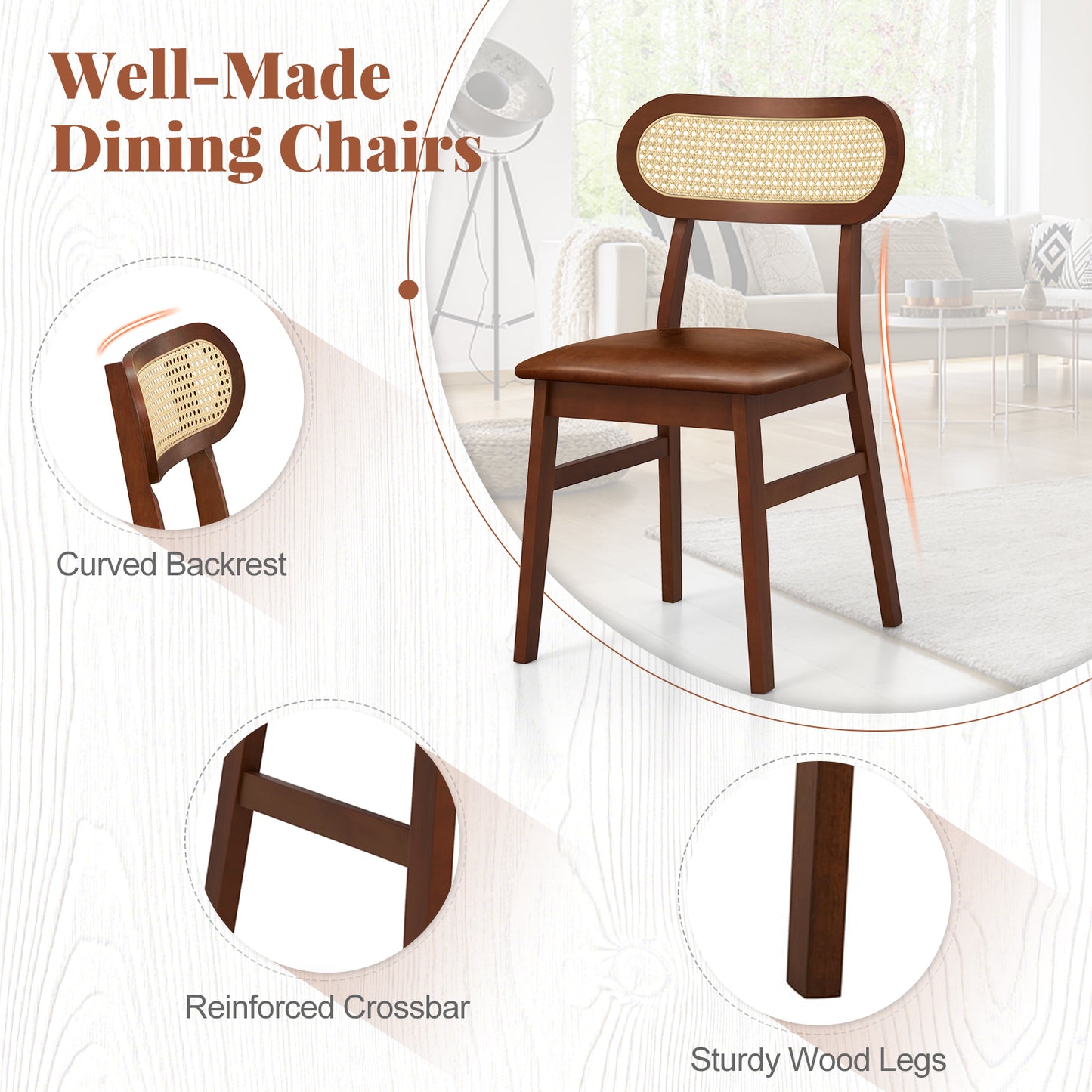 Mid Century Wood Dining Chairs Set of 2, Indoor Dining Chairs at Gallery Canada