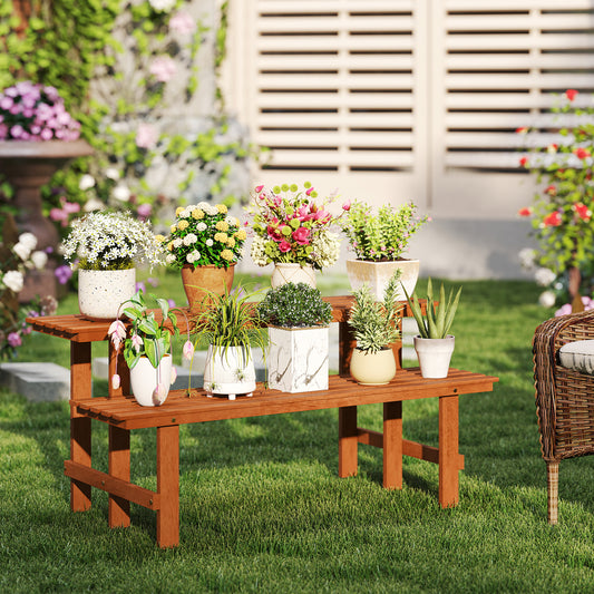 2-Tier Wood Plant Stand Ladder Plant Shelf for Indoor Outdoor, Brown Plant Stands Brown at Gallery Canada