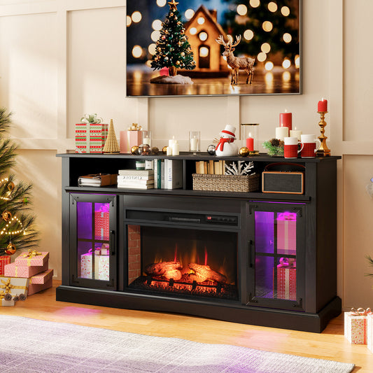 Fireplace TV Stand, 50 Inch, Black Entertainment Centers & TV Stands Black at Gallery Canada