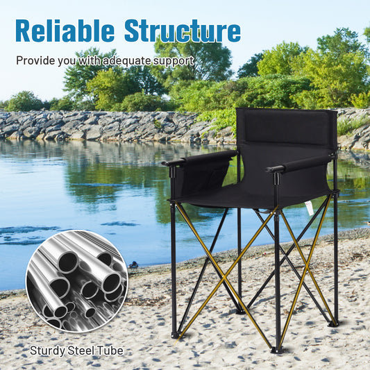 Portable 38 Inch Oversized Folding Chair, Black Camping Furniture Black at Gallery Canada