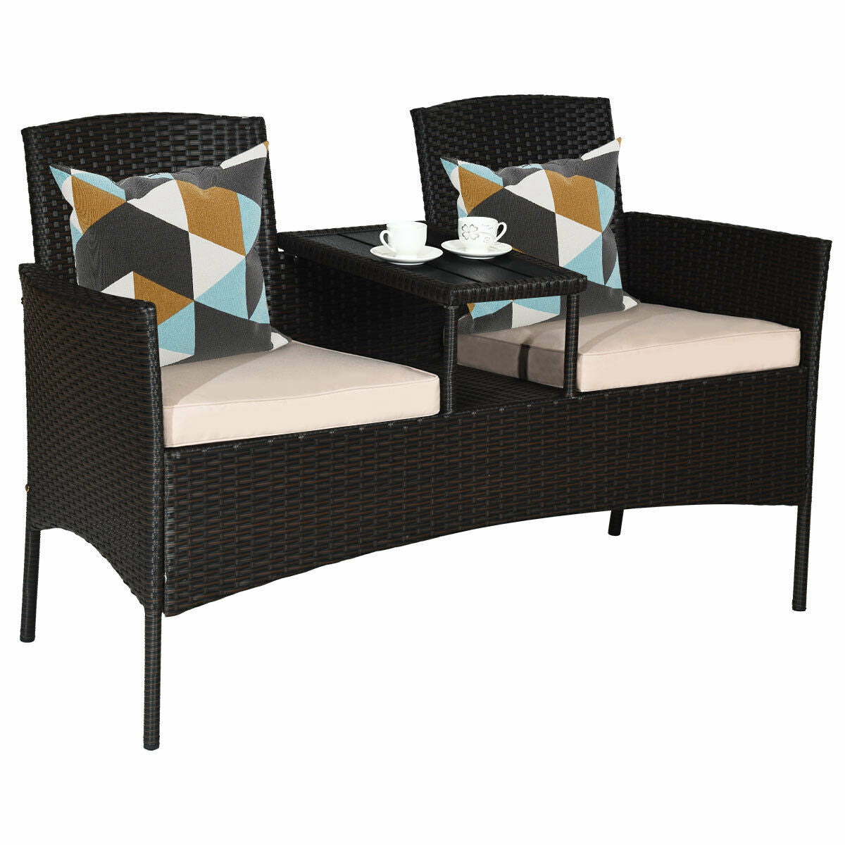 Modern Patio Conversation Set with Built-in Coffee Table and Cushions, Beige Patio Conversation Sets at Gallery Canada