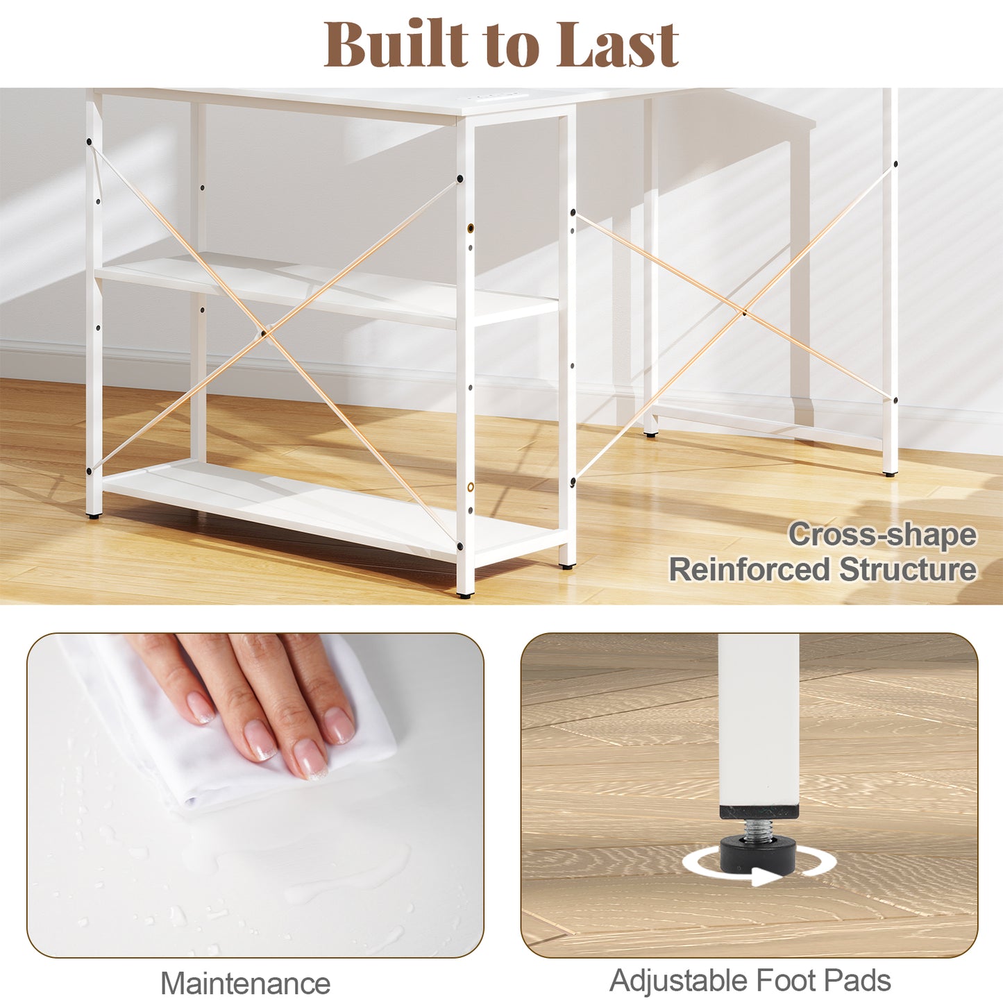 L-Shaped 47 Inch Reversible Corner Desk, Adjustable Storage Shelves, White L-Shaped Desks at Gallery Canada