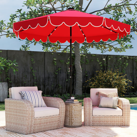 10 Feet Solar Patio Umbrella, 24 LED Lights, Red Outdoor Umbrellas Red at Gallery Canada