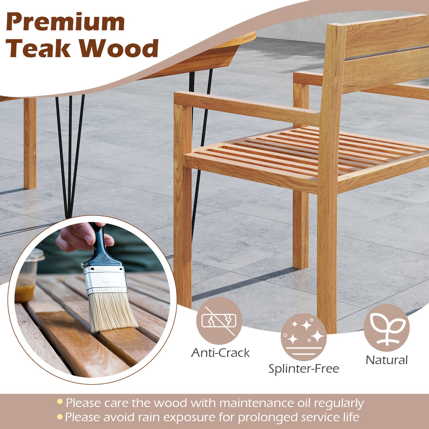 Outdoor Patio Dining Teak Wood Armchair, Natural