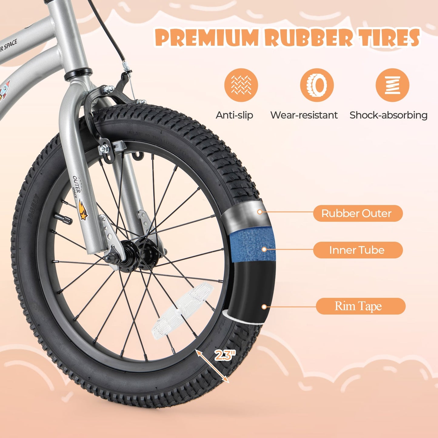 Vélo pour enfants de 16 pouces pour garçons et filles, réglable, cadre en acier haute teneur en carbone, argenté