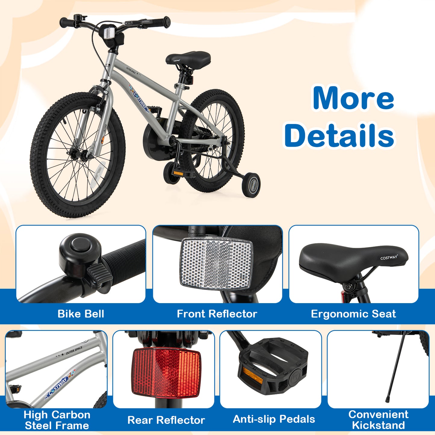 Kids Bike, 18-Inch, High Carbon Steel Frame, Silver Kids Bike at Gallery Canada