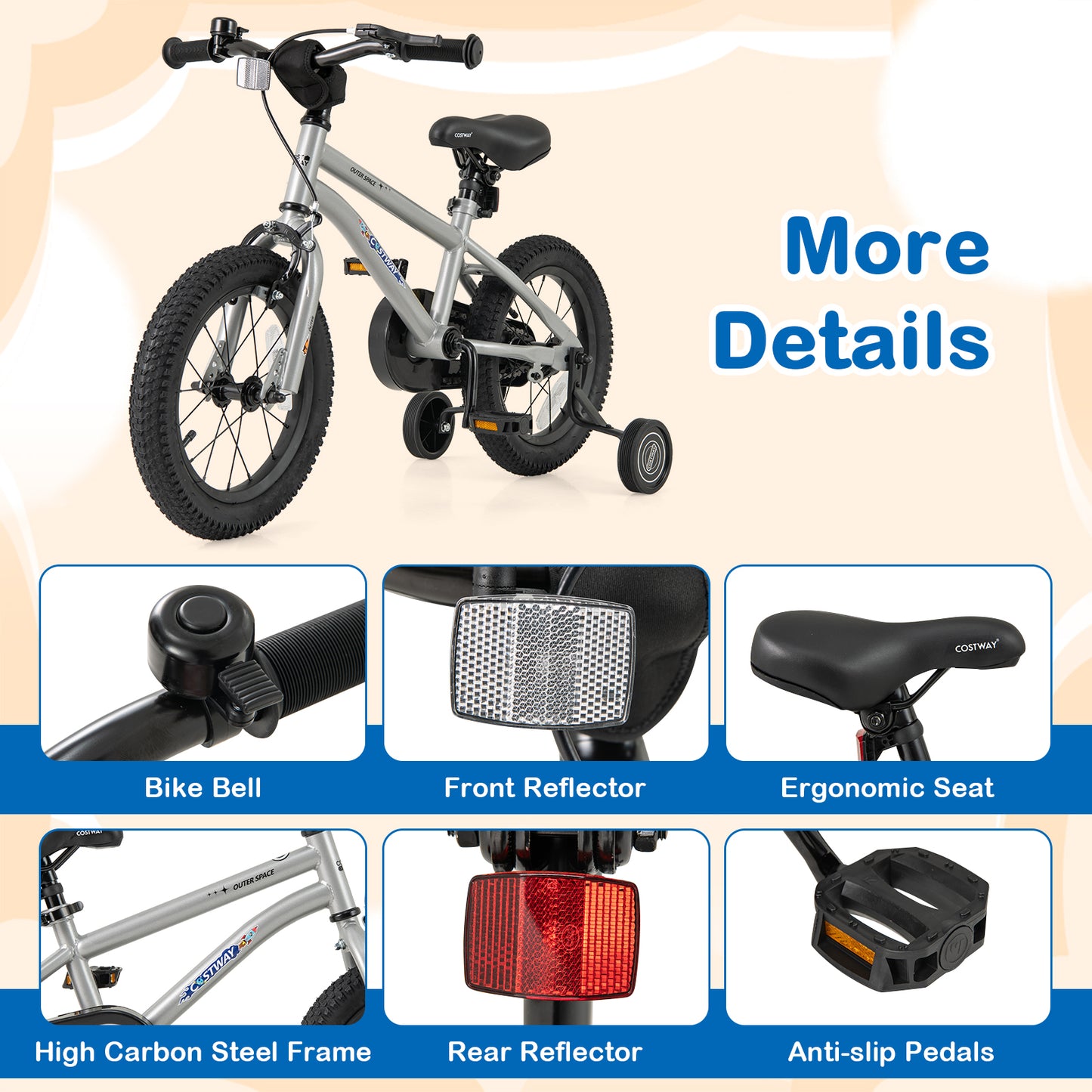 14-Inch Kids Bike For 3-5 Years, High Carbon Steel Frame, Silver Kids Bike at Gallery Canada