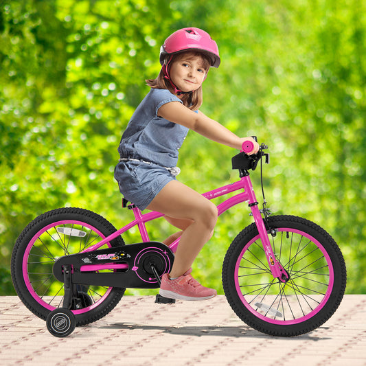18 Inch Kids Bike, Adjustable For 4-8 Years With Training Wheels, Pink Kids Bike Pink at Gallery Canada