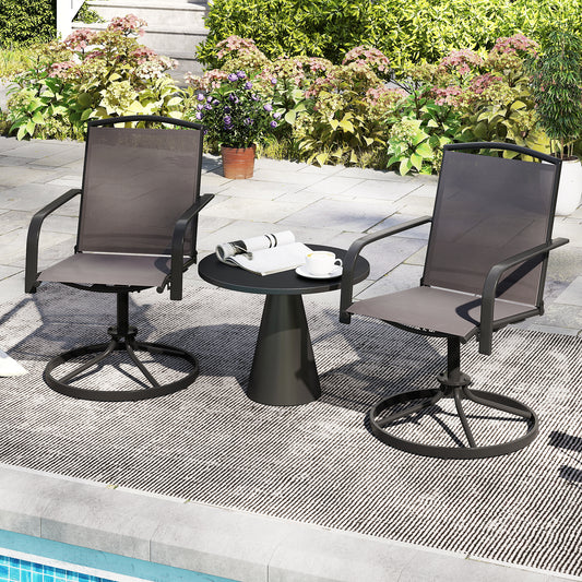 Outdoor Swivel Chairs, Set of 2, High Back, Breathable Seat, Gray