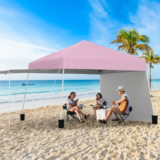 14 x 9.2 Feet Pop up Canopy Tent with 2 Convertible Sidewalls to Awning and Stakes, Pink Canopies Pink at Gallery Canada