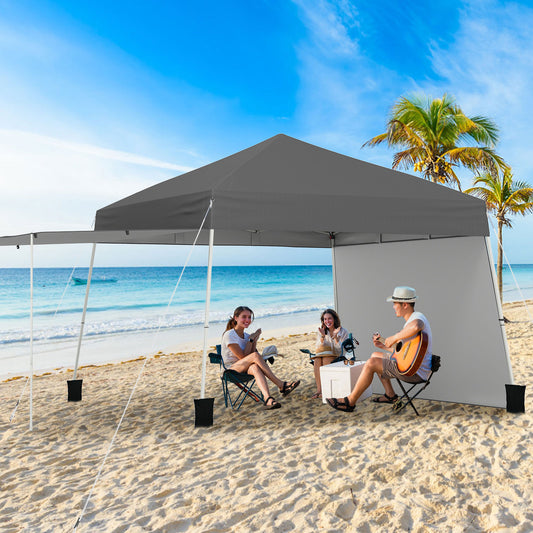 14 x 9.2 Feet Pop Up Canopy Tent, With 2 Convertible Sidewalls, Gray