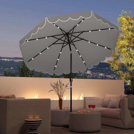 9.3 FT Solar Patio Umbrella, 24 LED Lights, Vented Top, Gray