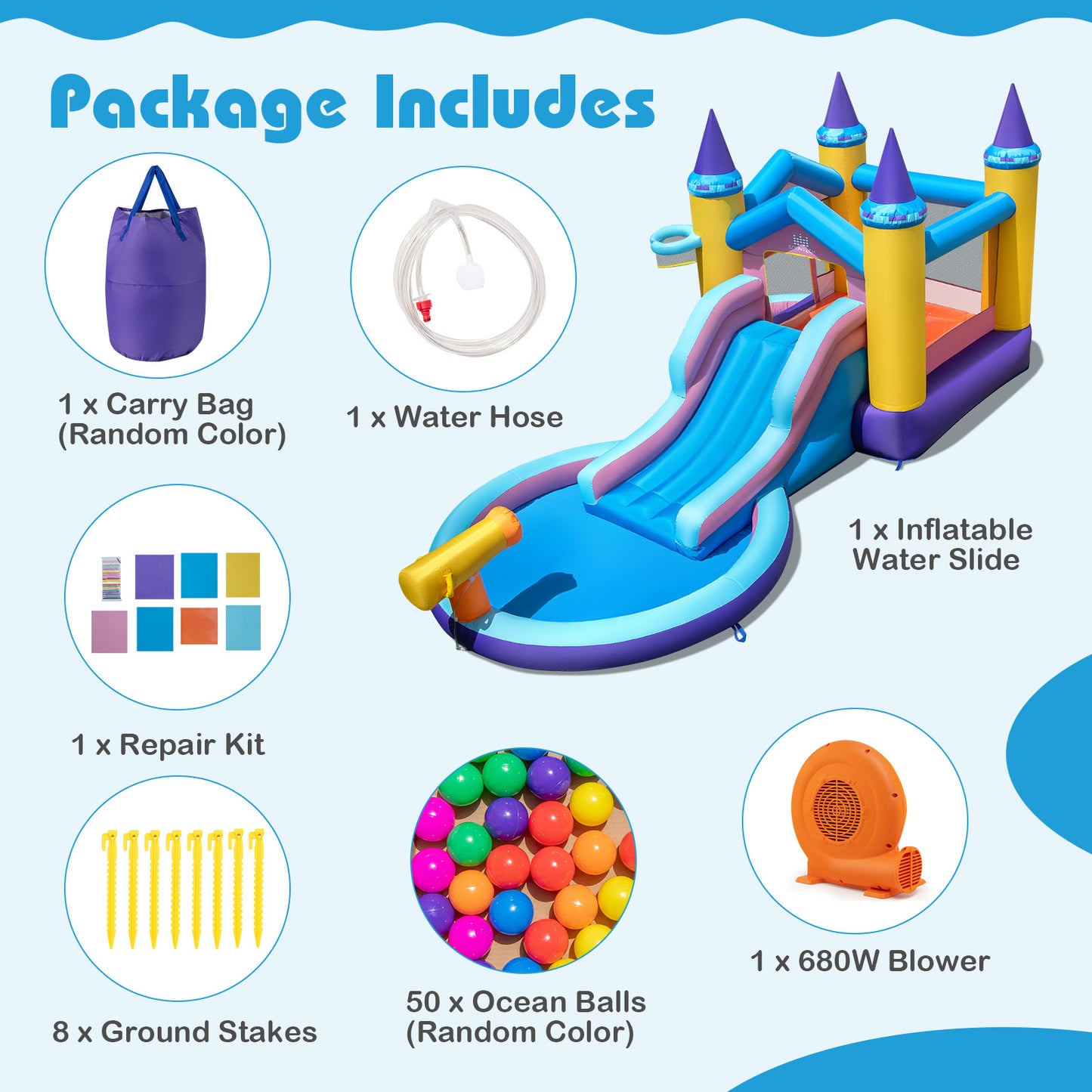 6-in-1 Inflatable Kids Water Park with 678W Blower Bounce House at Gallery Canada