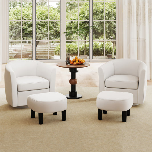Modern Club Swivel Accent Chair with Ottoman Footrest Curved Backrest, Cream White Accent Chairs Cream White at Gallery Canada