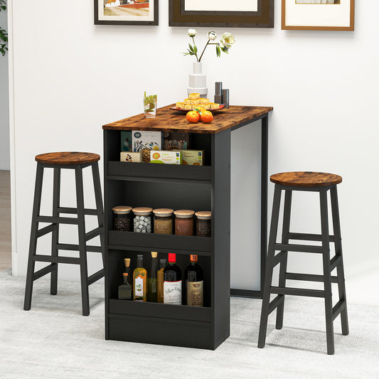 3-Piece Bar Table Set With Storage, Brown Dining Room Sets Brown at Gallery Canada