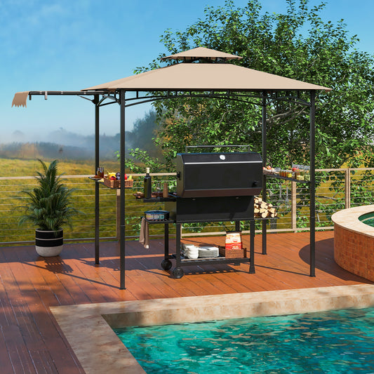 11 x 5 FT Grill Gazebo With Side Awning, Double-Tiered Top, Beige Gazebos Beige at Gallery Canada