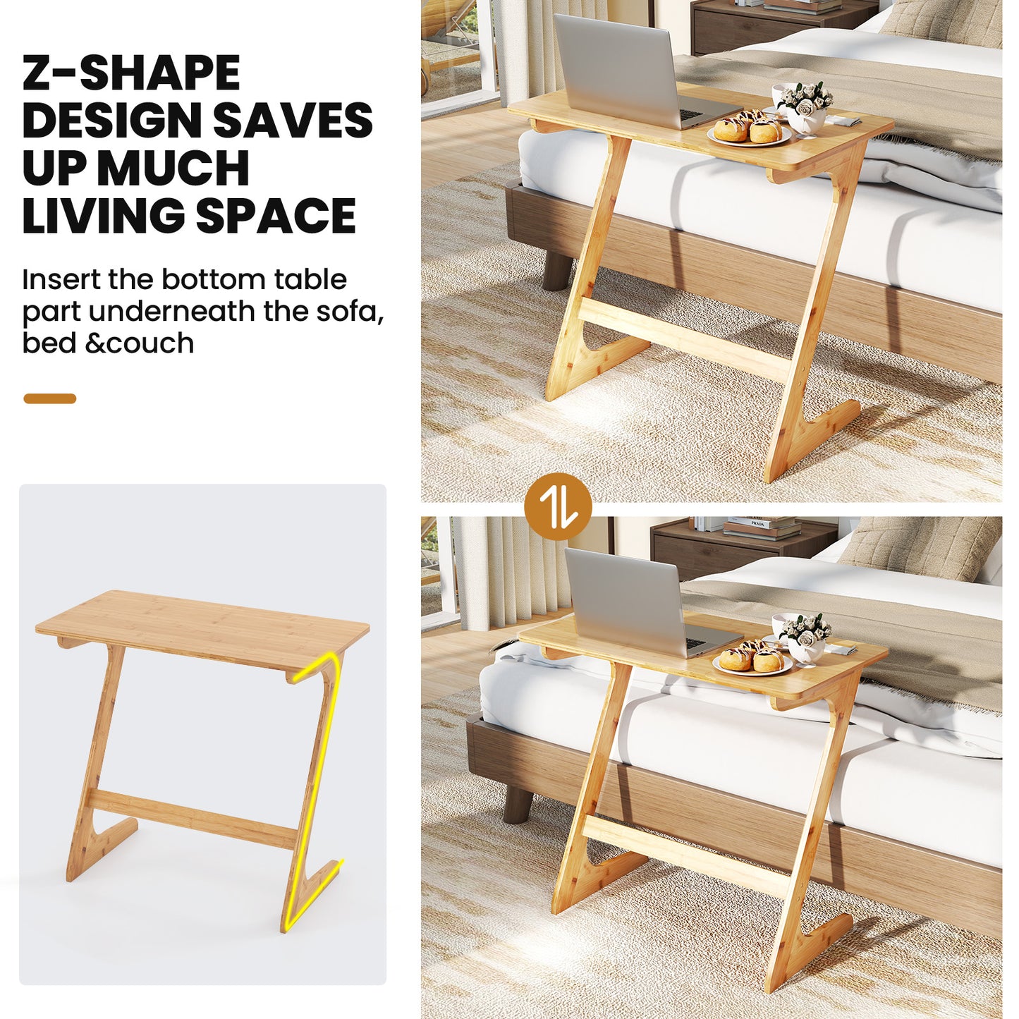 Bamboo Z-Shaped Sofa Side Table, Natural End & Side Tables at Gallery Canada