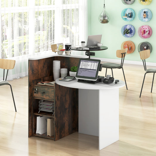 Front Reception Office Desk, Open Shelf, Lockable Drawer, Rustic Brown Corner Desks Rustic Brown at Gallery Canada