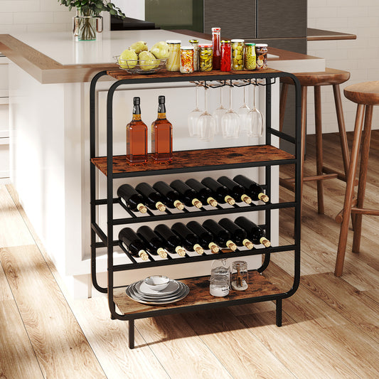 16 Bottle Wine Rack, 5-Tier Shelf, Glass Holders, Rustic Brown Wine Racks Rustic Brown at Gallery Canada