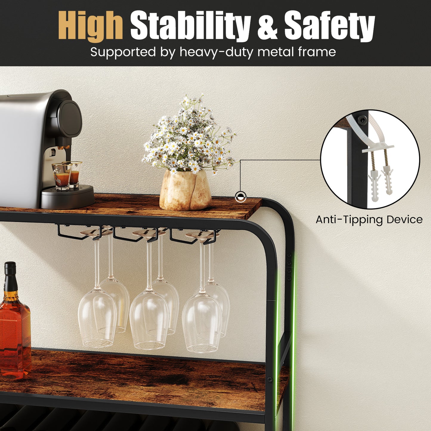 16 Bottle Wine Rack, 5-Tier Shelf, Glass Holders, Rustic Brown Wine Racks at Gallery Canada