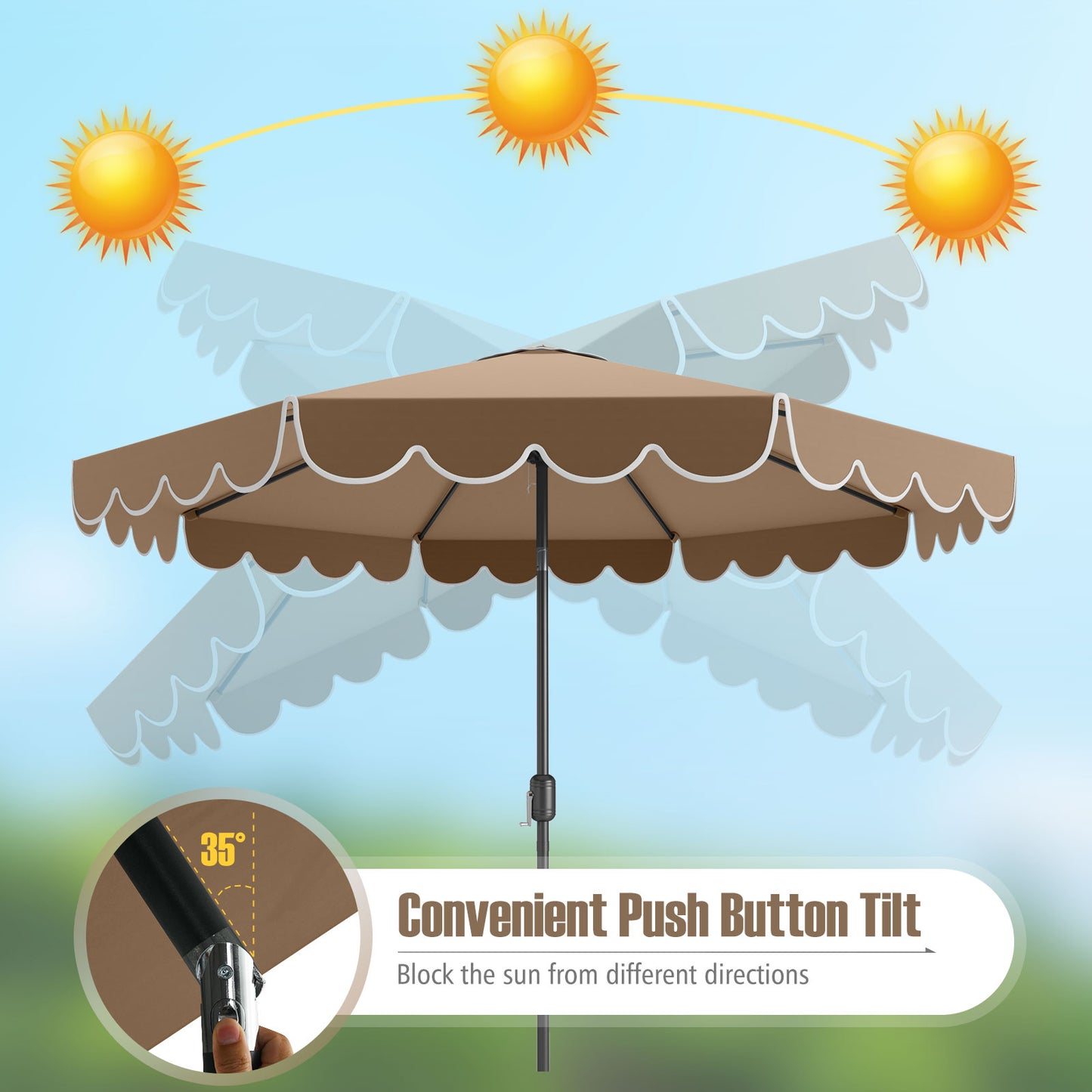 10 Feet Patio Umbrella, Outdoor Market Umbrella, Crank Tilt Adjustment, Coffee Outdoor Umbrellas at Gallery Canada
