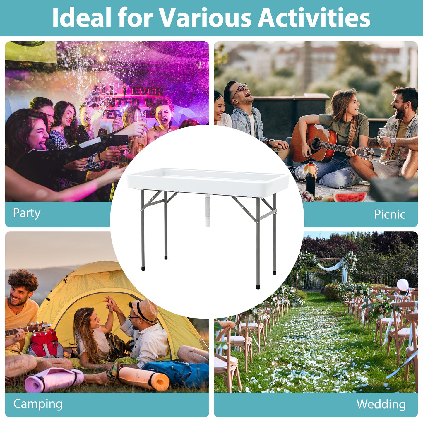 4 Foot Ice Cooler Folding Table Portable Ice Bin Table with Large Sink, White Camping Furniture at Gallery Canada