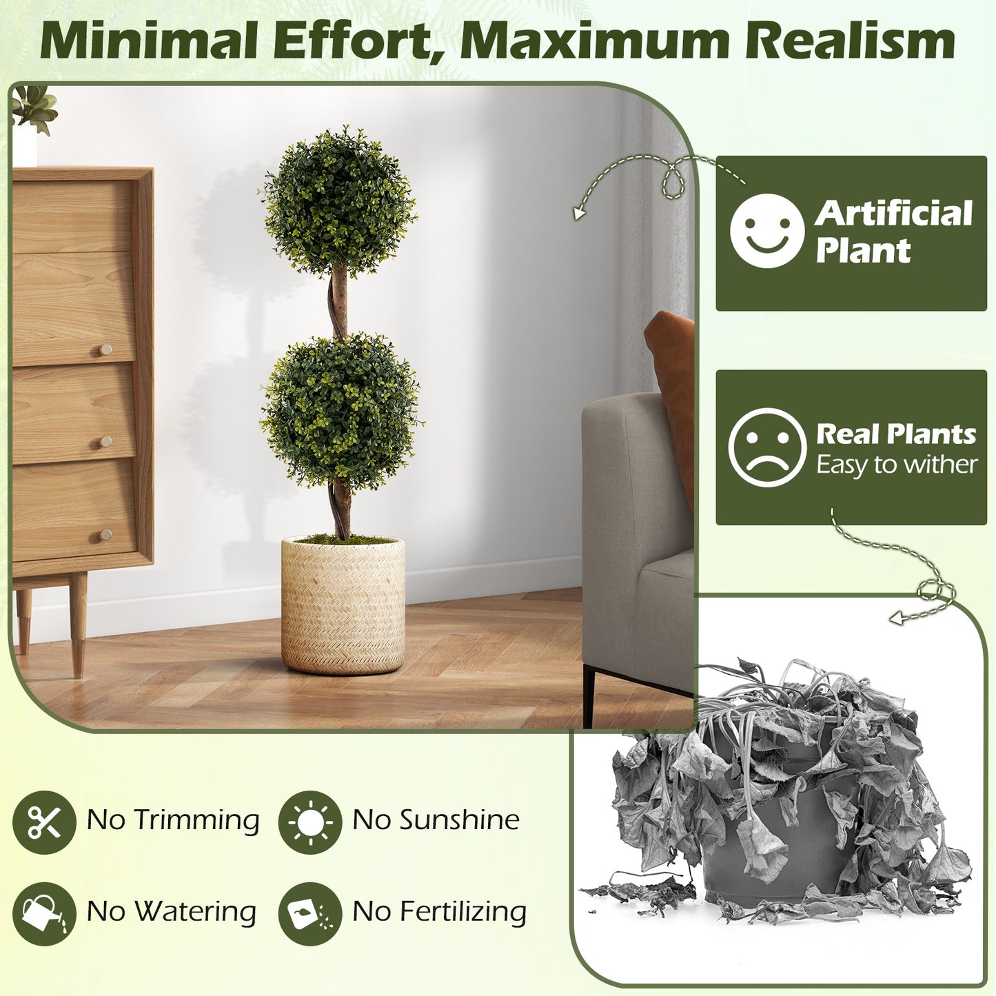 Set Of 2 Artificial Double Topiary Ball Trees Faux Plants at Gallery Canada