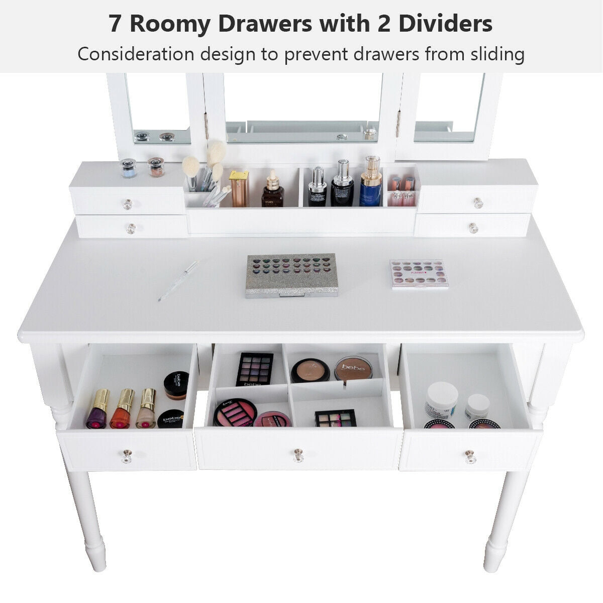 Makeup Dressing Table With Tri-Folding Mirror, Cushioned Stool, White Makeup Vanities at Gallery Canada